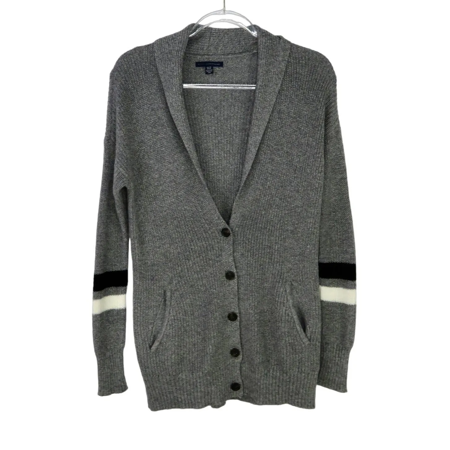 American Eagle Gray Knit Cardigan Sweater Striped Extra Small XS Academia Preppy - Image 2
