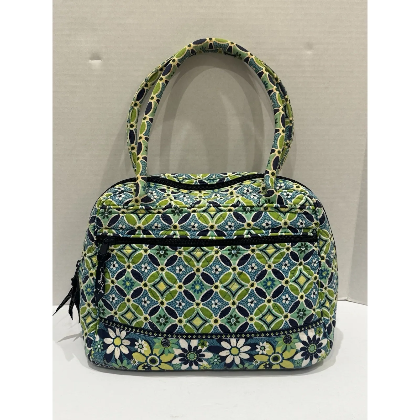 Y2K Vera Bradley Daisy Blue Lime Green Flower Bucket Shoulder Tote Purse Bag - Image 2