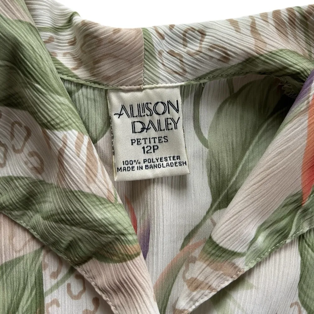 Vintage 90s Textured Birds Of Paradise Tropical Floral Button Down Shirt 12P Orange - Image 7