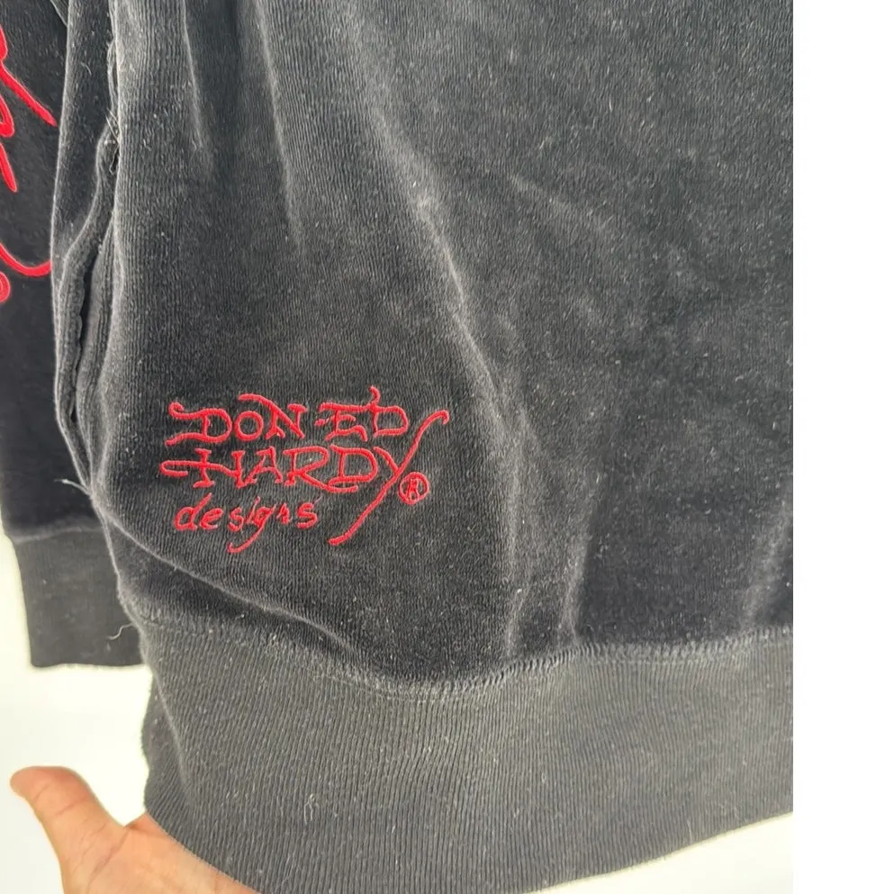 Vintage Y2K Ed Hardy Christian Audigier Full Zip Velour Hoodie Rhinestone size L - Image 9