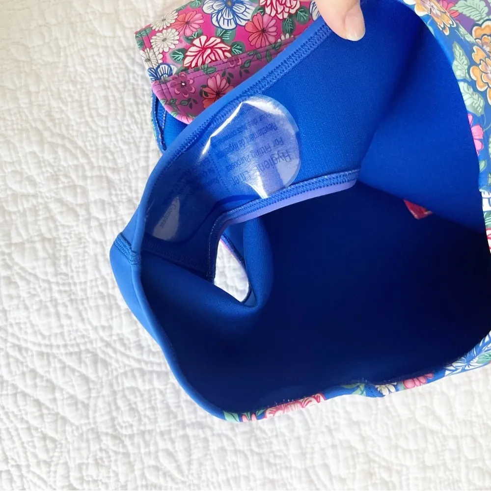 Johnny Was Blue Floral Neoprene Zip One Piece Swimsuit Size Small S NWOT - Image 4