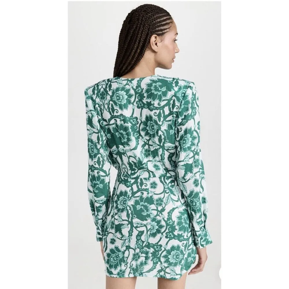 Rumer The Label Bodhi Shirt Dress Mini Green Floral Long Sleeve XS Garden Party - Image 3