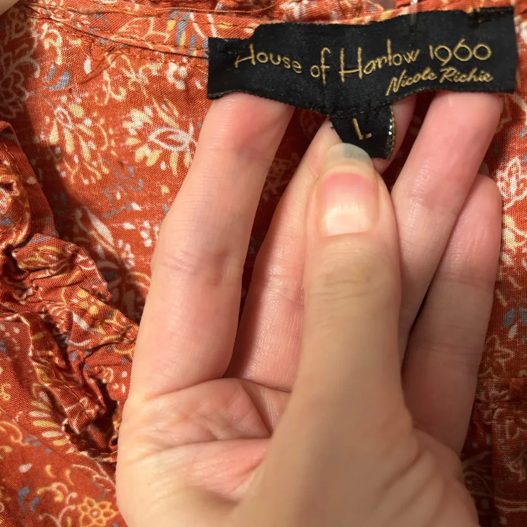 House of Harlow 1960 Wallis Rust Floral Ruffle Smocked Mini Dress | Size Orange Size L - Image 5