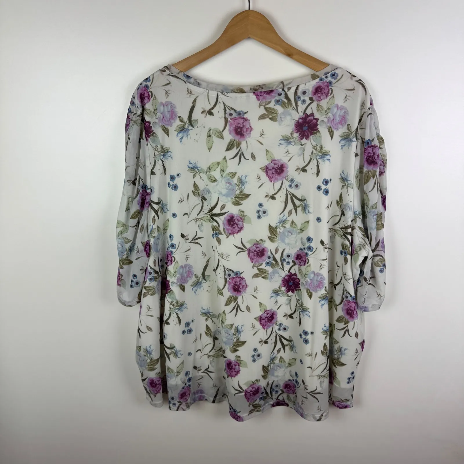 Cato‎ 1946 Floral Mesh Blouse Size 26/28W Stretch Romantic Boho Cottage Feminine - Image 4