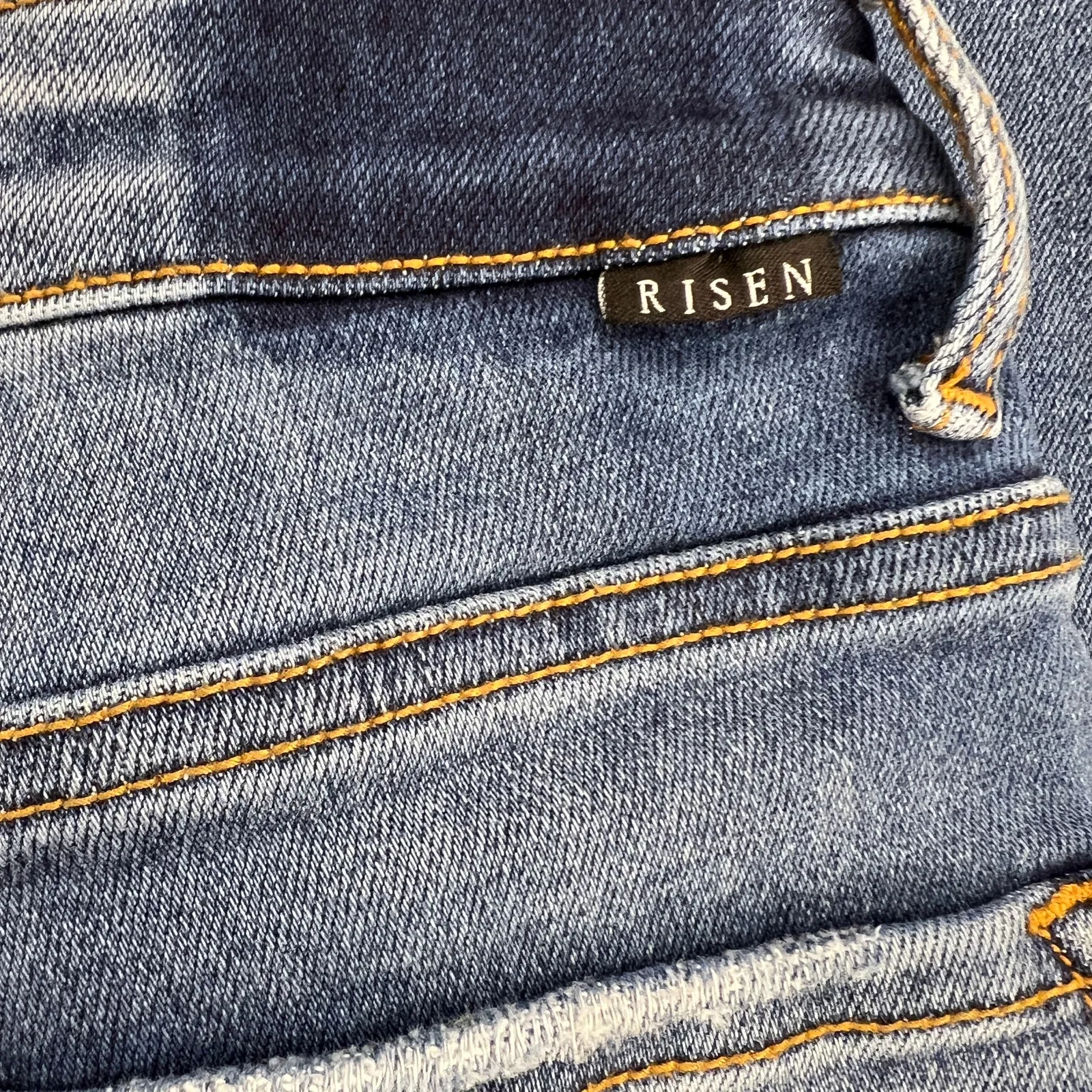 Risen Jeans High Rise Crossover Distressed Straight Leg Jeans RDP5333 Size 1/25 Blue - Image 13