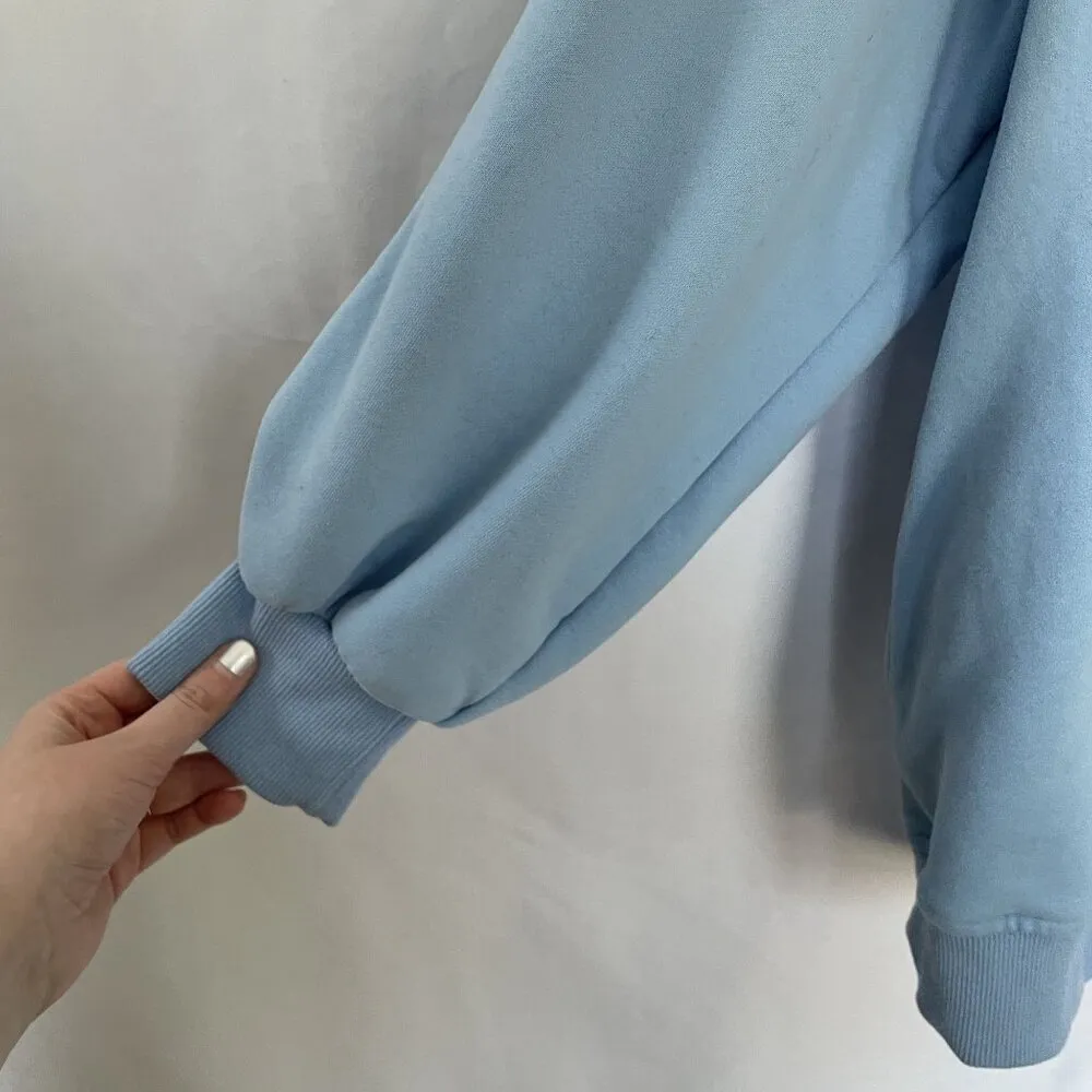 Anrabess Light Blue Oversized Pullover Sweatshirt With Cowl Neck & Ribbed Cuffs Size L - Image 3