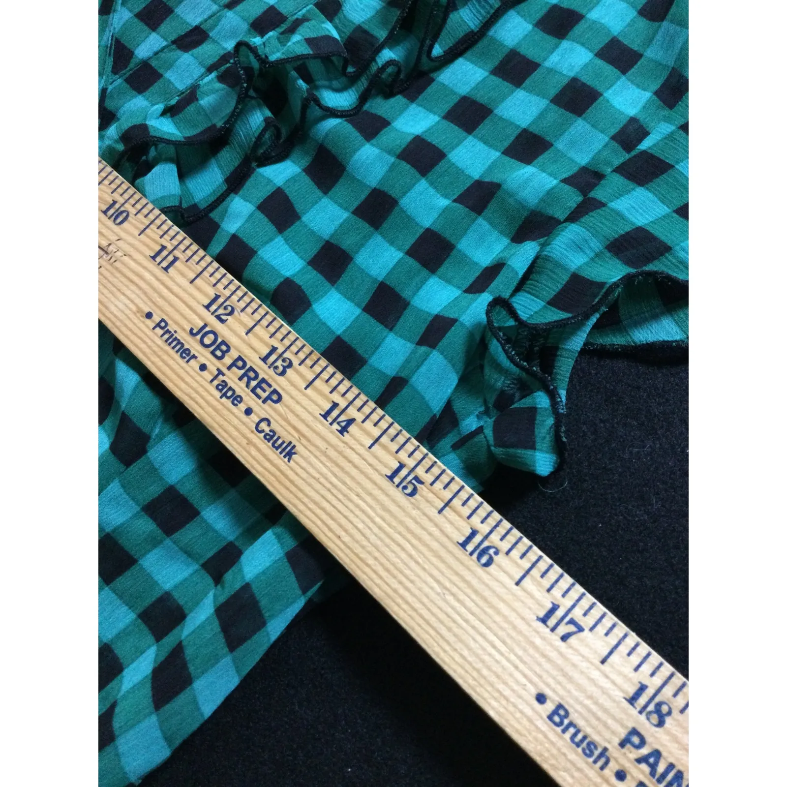 One clothing GreenPlaid Ruffle Top Blouse with Tie Waist, Career Casual Womens M - Image 4