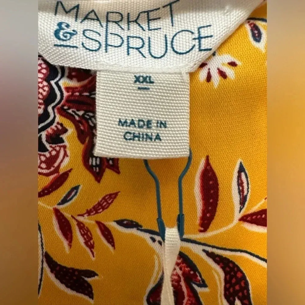 NWT Market Spruce XXL Tank Top Yellow Floral Mixed Material V-Neck Sleeveless - Image 5