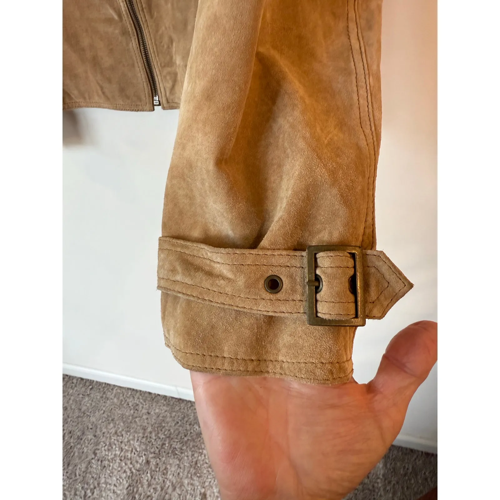 New York & Company Moto Jacket Mens Large Tan Leather Trucker Grunge Full Zip Brown - Image 6