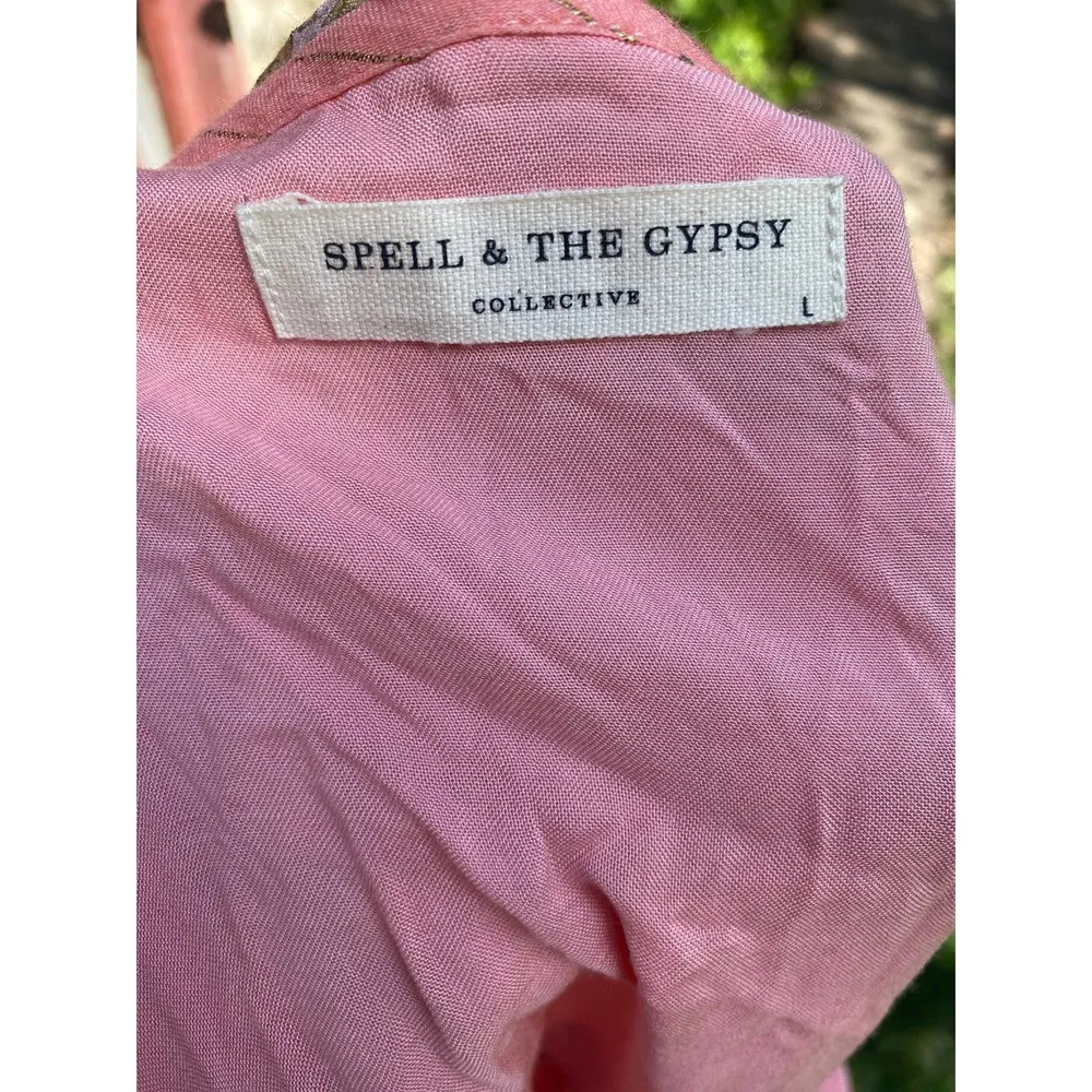 Size L//Spell & The Gypsy Hendrix Boho Pink & Metallic Strappy Maxi Dress - Image 8
