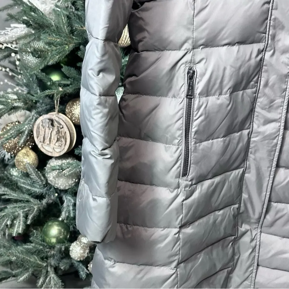 Michael Kors Womens Gray Fur Trim Hooded Long Sleeve Puffer Jacket Size Small - Image 2