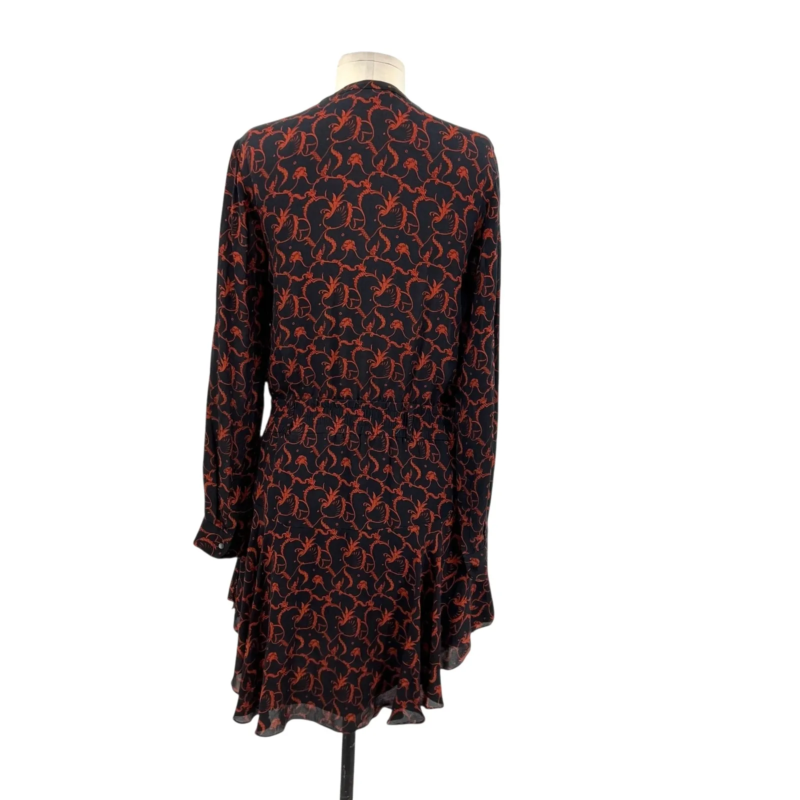 A.L.C. Legend Dress Silk Long Sleeve Paisley Print Rust Black Size 6 - Image 8