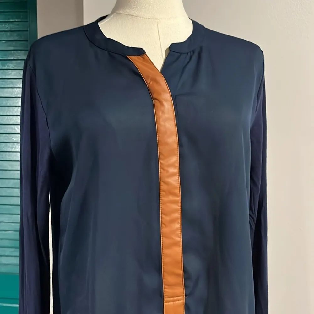 Anthropologie Sundays in Brooklyn Navy and leather Women's blouse - Image 2