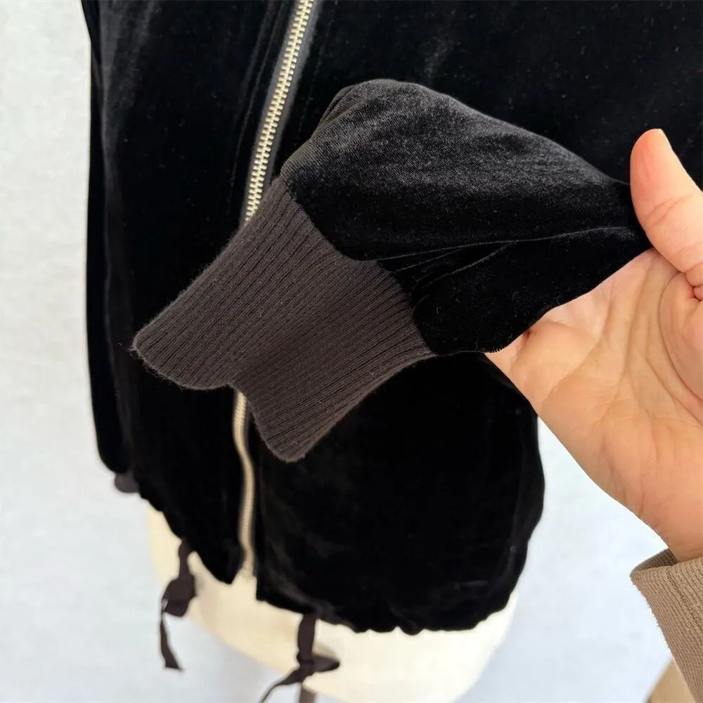 J. Crew Women's XS Black Velvet Bomber Jacket Casual - Image 4