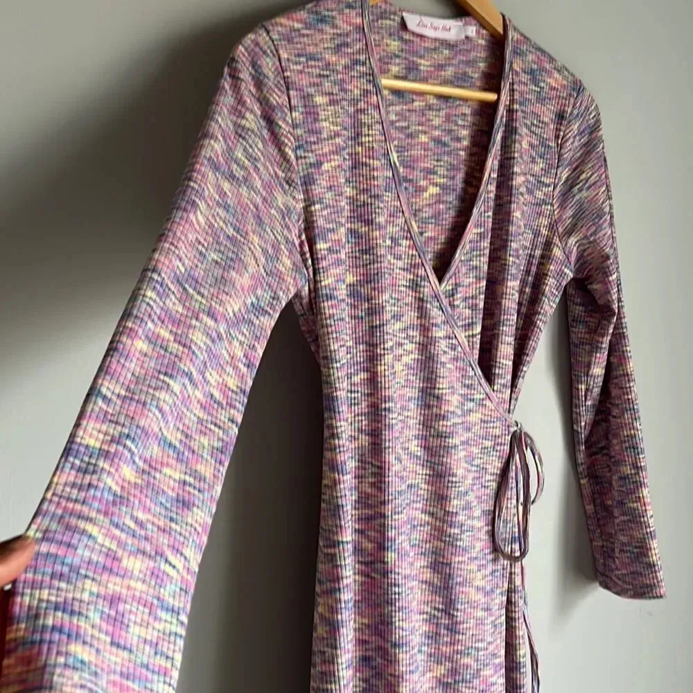 Lisa Says Gah Lucille Long Sleeve Wrap Midi Dress in Berry - Image 9