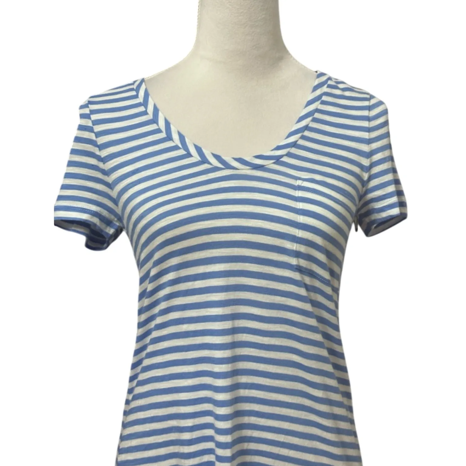 Caslon T-Shirt Scoop Neck Short Sleeves Comfortable Striped Blue White XXS NWOT - Image 2