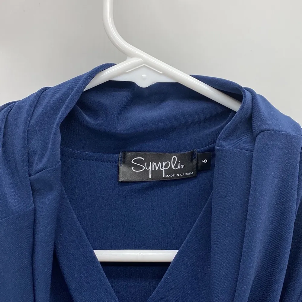 Sympli 3/4 Sleeve Pleat Hem Dress cowl neck made chest in Canada lagenlook Blue Size 6 - Image 3