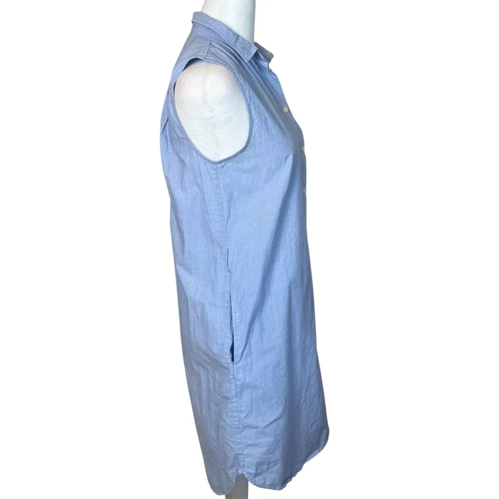 J Crew Sleeveless Oxford Blue Button Down Sleeveless‎ Dress XS No Belt Preppy - Image 3