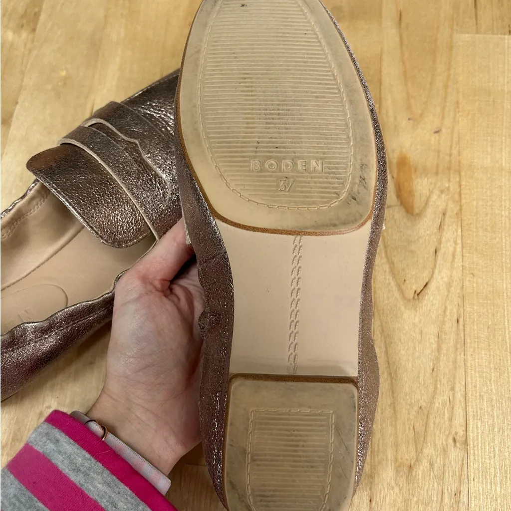 Boden Metallic Leather Penny Loafer Flats Gold Size 6 - Image 3