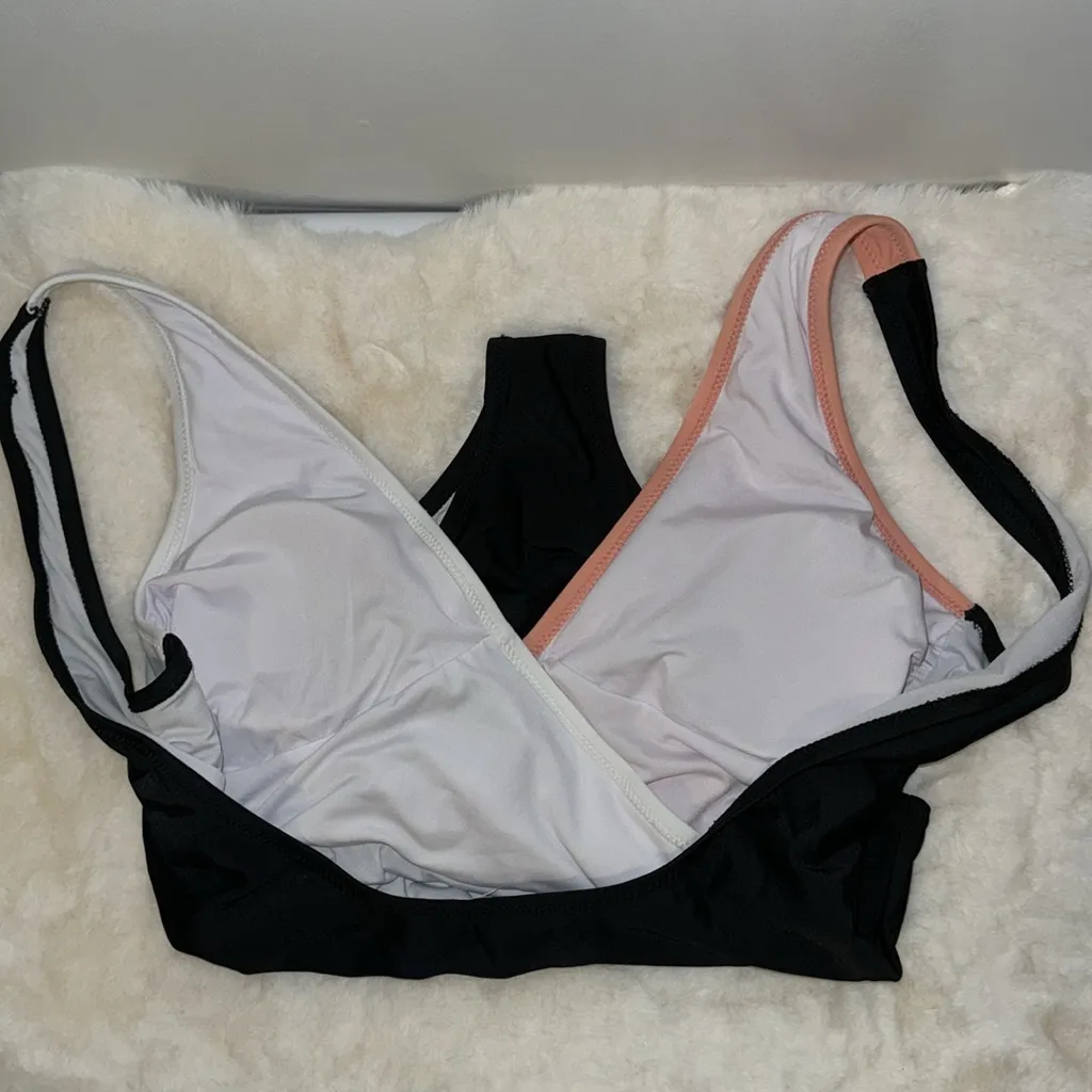 Cupshe Faux Wrap One Piece Swimsuit Pink White Black Colorblock Women’s Small S - Image 3