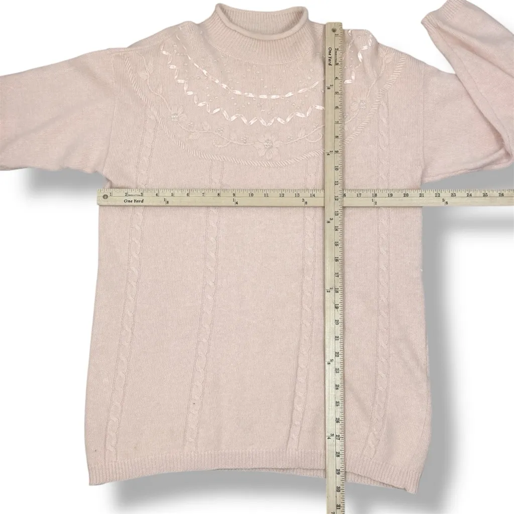 Vintage Diana Marco Beaded Angora Blend Mock Neck Tunic Sweater Pink 14 16 - Image 10