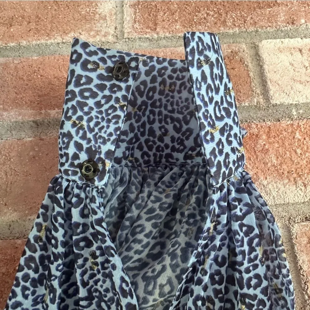 Sachin + Babi Cheetah Print Long Sleeve Tassel Blouse Women’s XS Blue Designer - Image 11