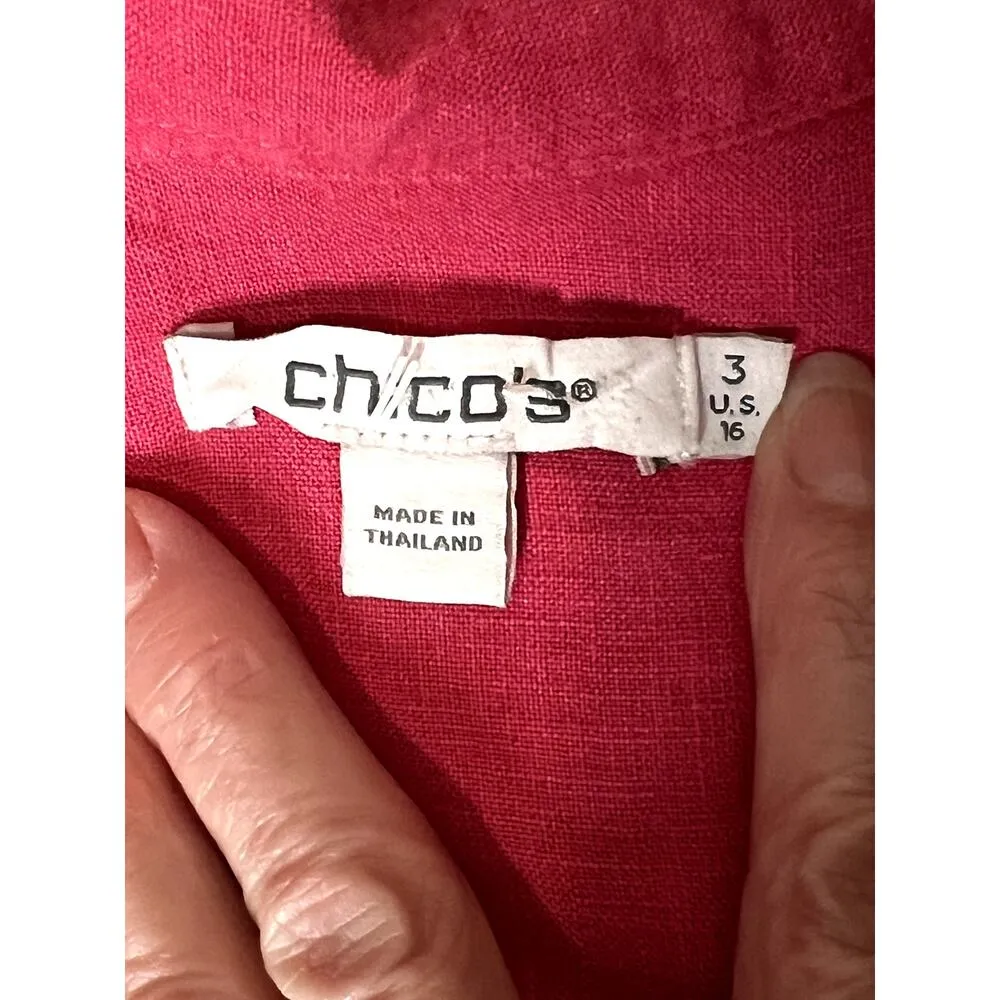 Chico's womens size 3 button-up shirt linen pink 3/4 sleeve businesscore, office - Image 6