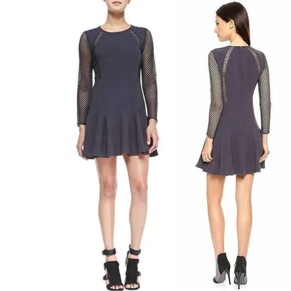 Rebecca Taylor Mesh-Detail Pleated Dress Stormy Gray Size 0 Extra Small - Image 2