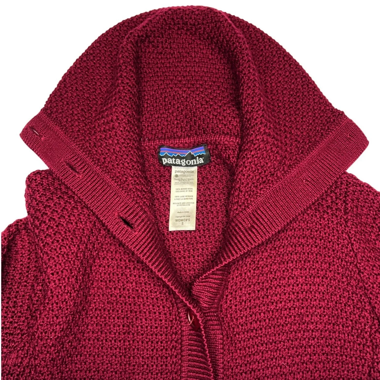 Patagonia 100% Merino Wool Cardigan Sweater Womens Small Burgundy Outdoor EUC - Image 3