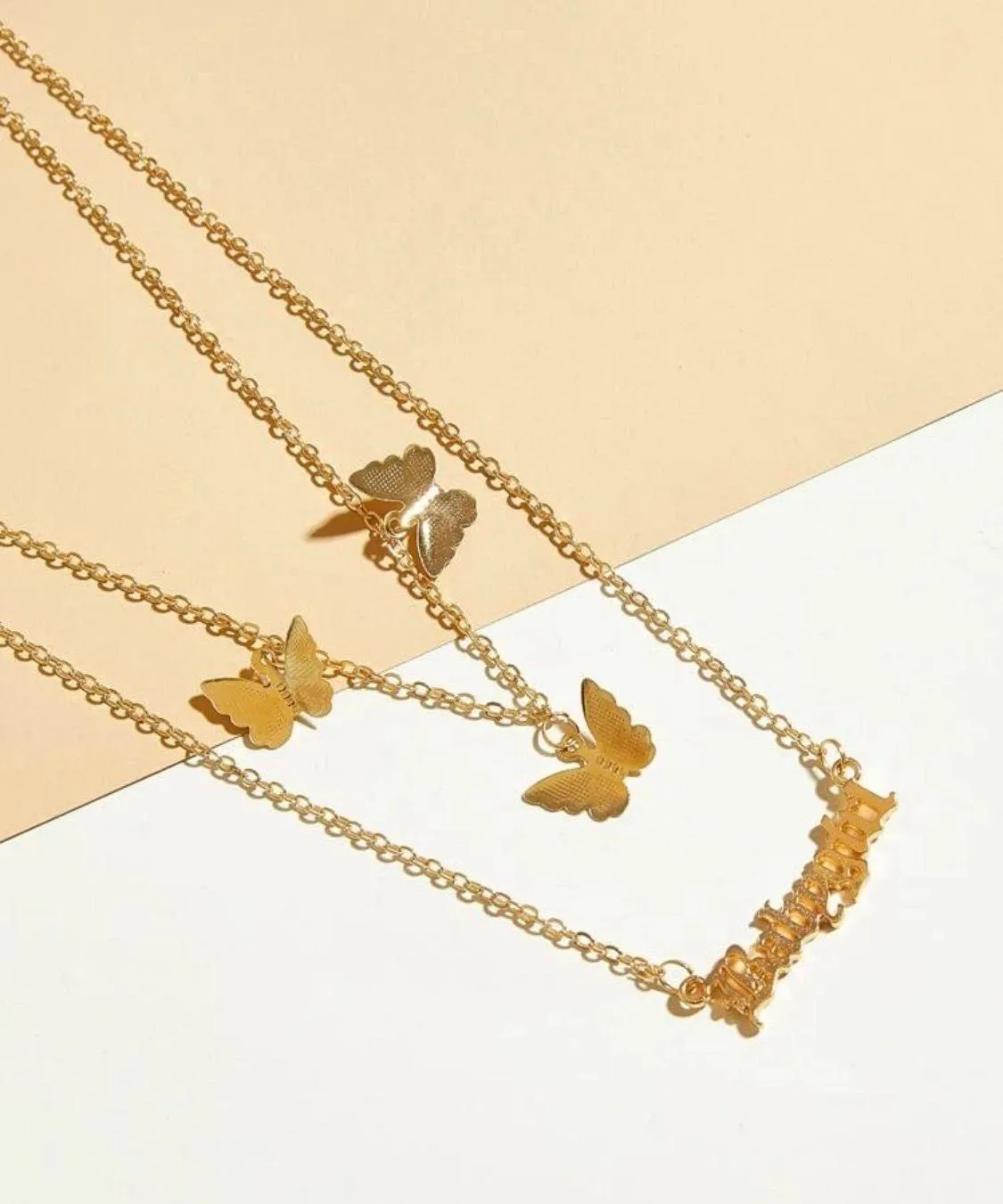 Gold Butterfly Necklace Set - Image 2