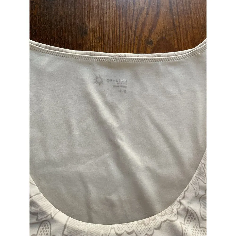 NWT Offline by Aerie Beige Real Cropped Long Sleeve Bra Top Paisley Print, Size Tan Size L - Image 9