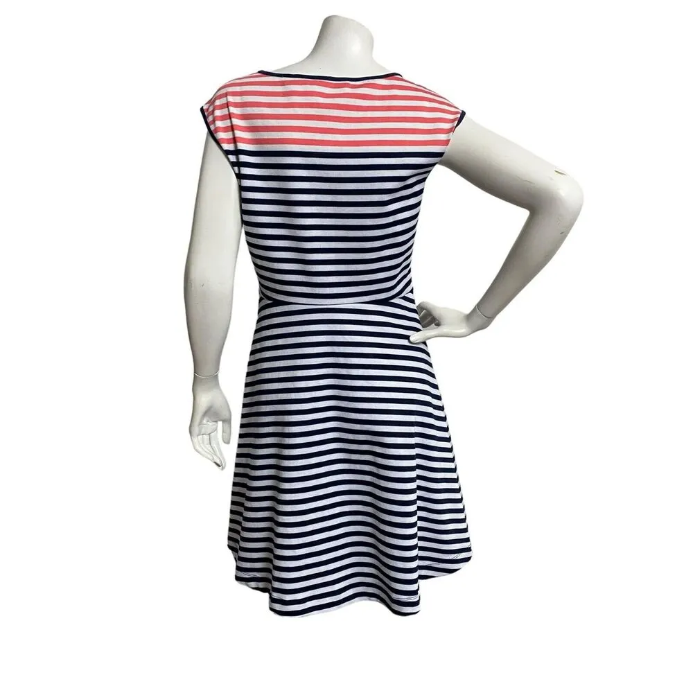 Draper James Stripe Ponte Knit ALine Navy Pink Mini Fit Flare Small Nautical - Image 5