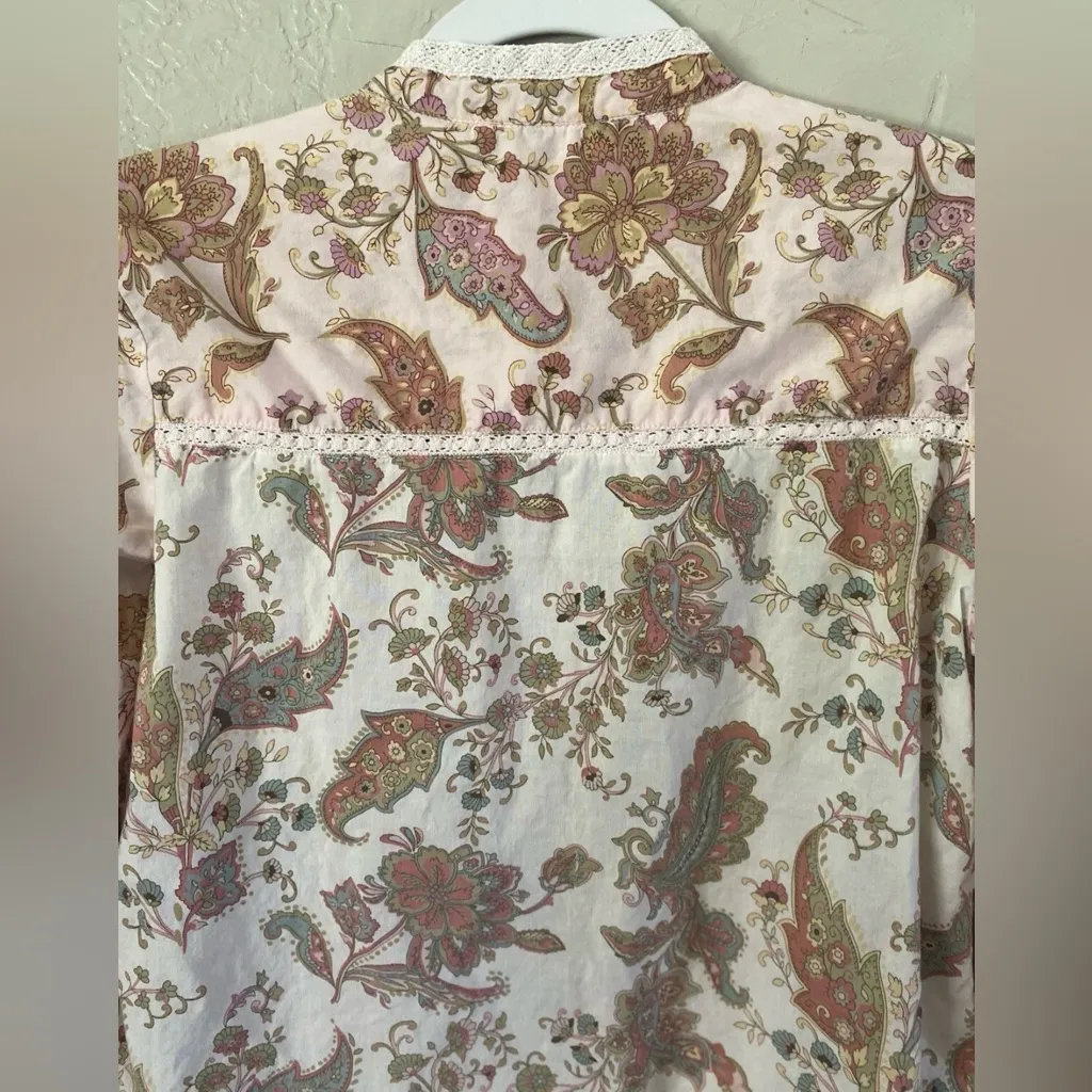 Harmony & Vine Floral Paisley Button Up Shirt Cottagecore Boho Peasant Sz Small Brown - Image 10