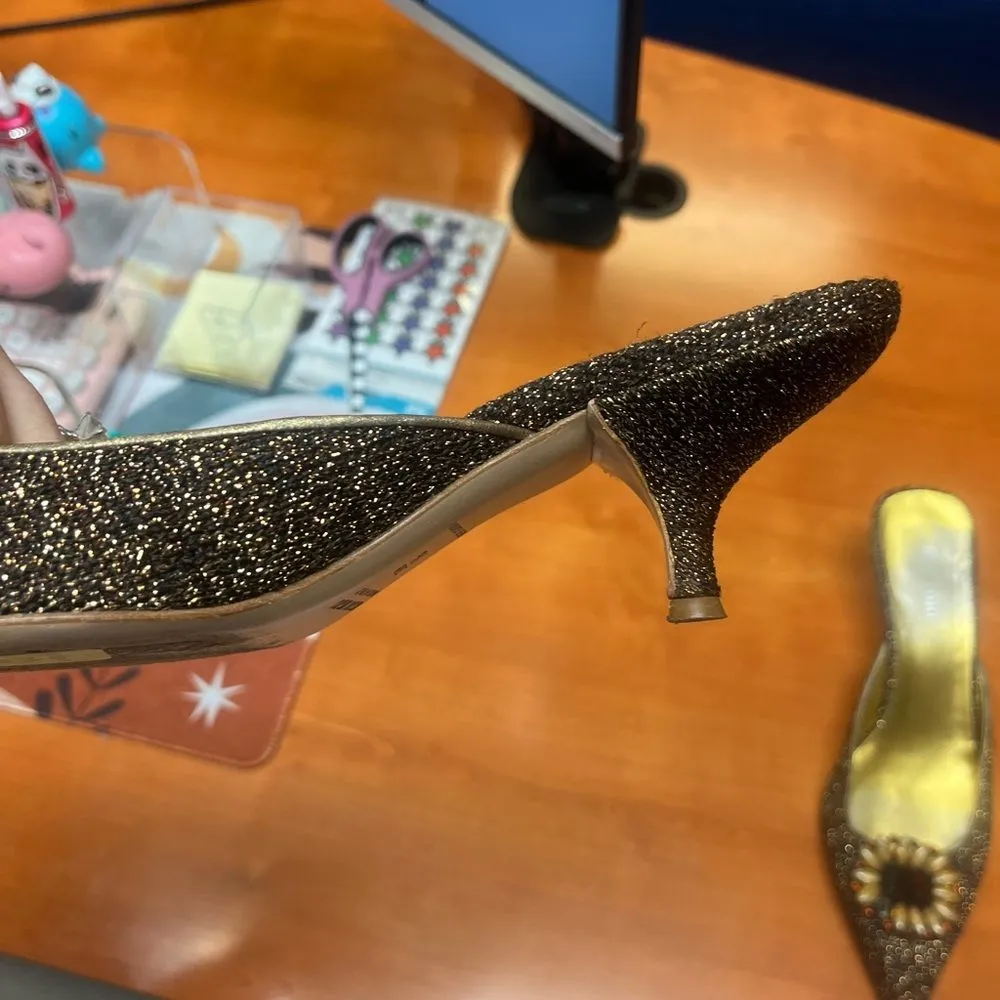 MIU MIU Embellished‎ Woven Metallic Mules – Vintage Designer Heels Size 38.5 - Image 13