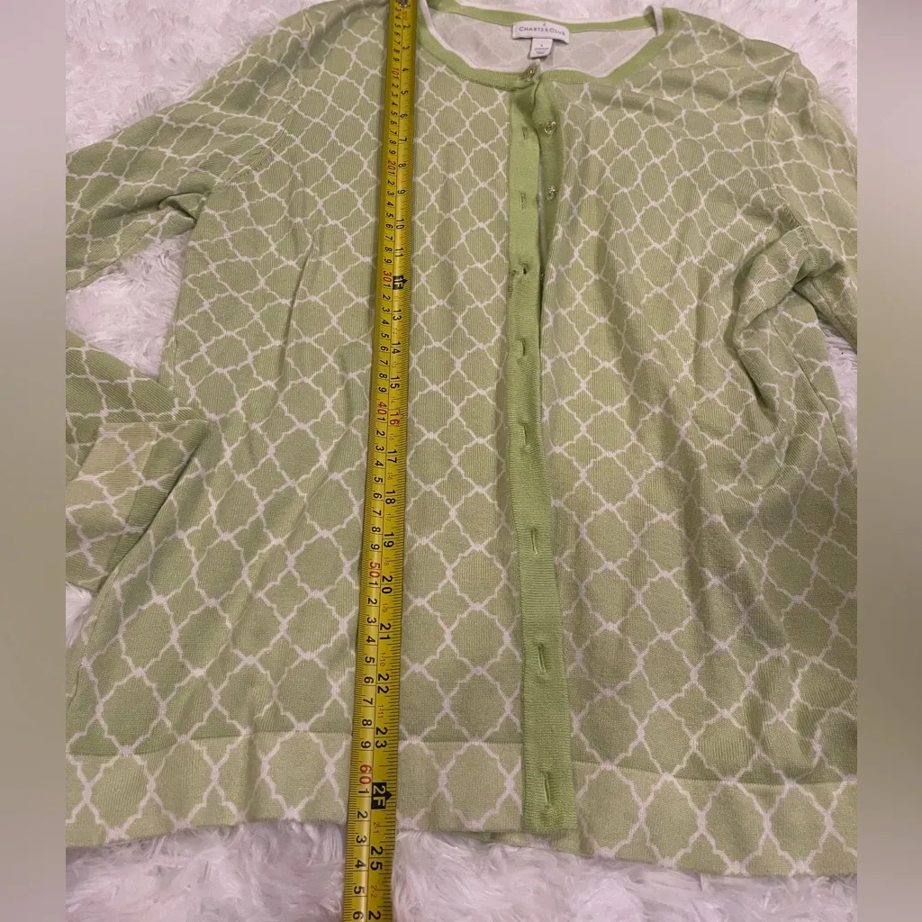 Charter Club lime green white cardigan sweater top shirt woman’s large - Image 5