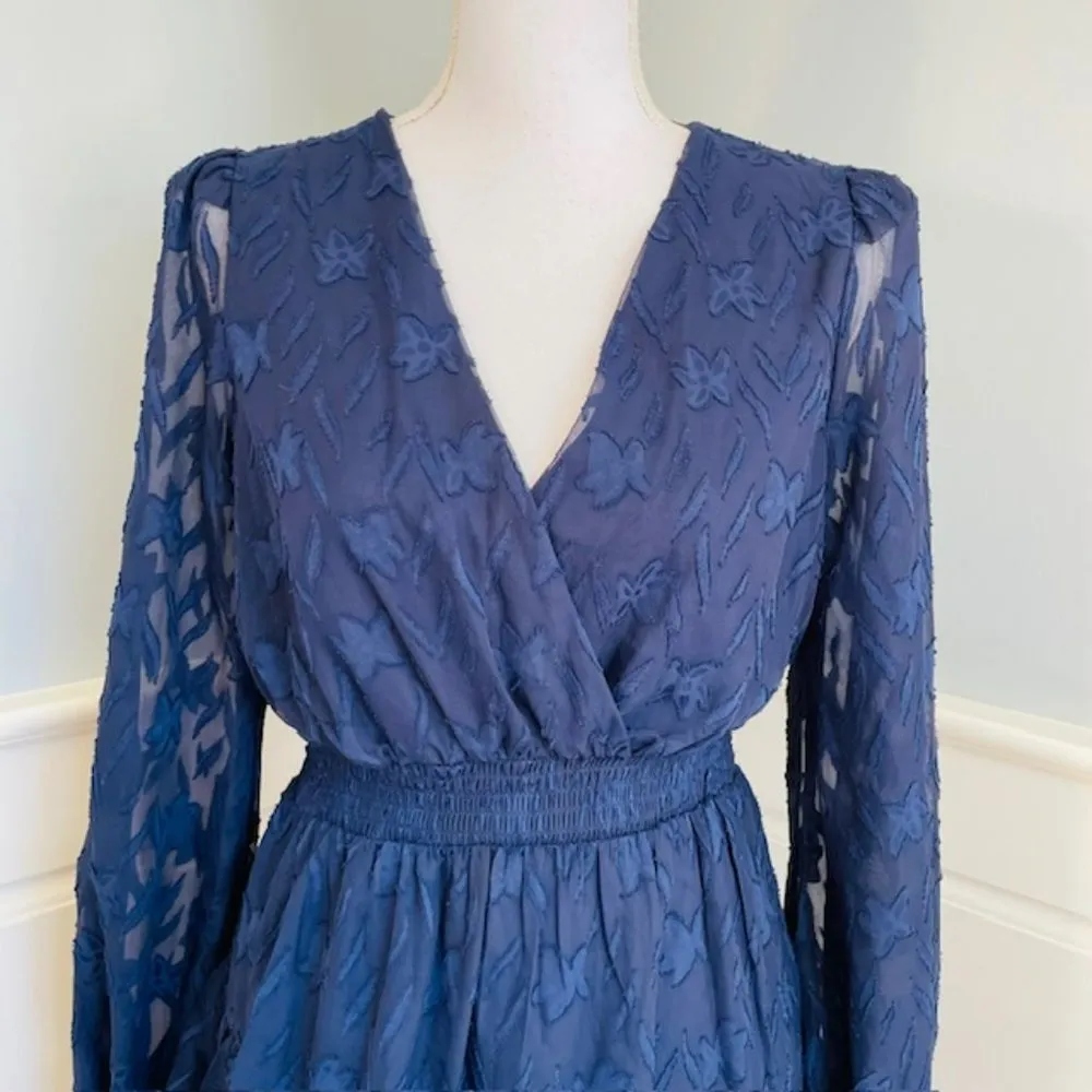 Aqua Chiffon Ruffled Tiered Mini Party Dress Navy Small - Image 3