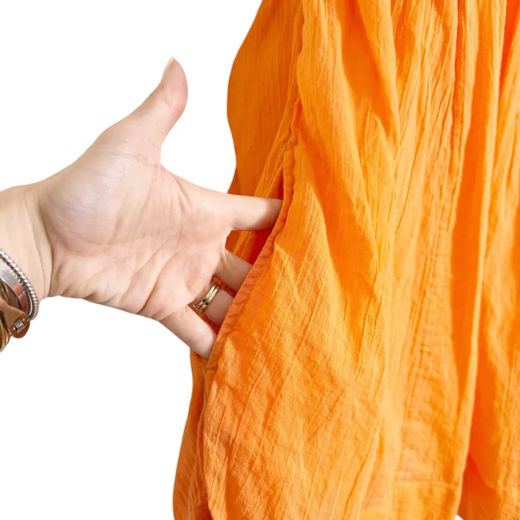 Free People Marina Mini Dress Orange Puff Sleeve Open Back Tie Detail (Fits M) - Image 6