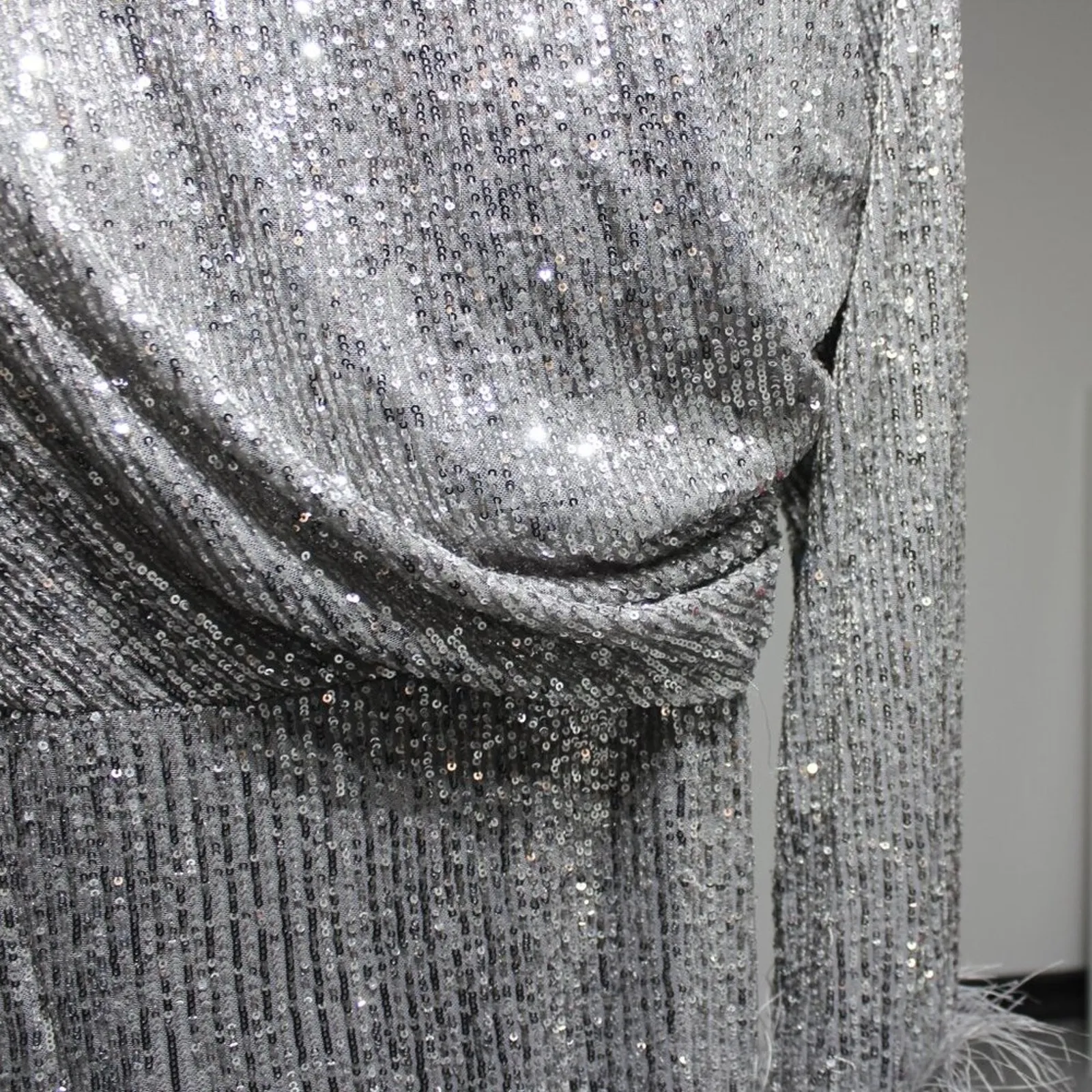 Arma Cool Silver Glitter Sequin Long Sleeve Maxi Dress Size 16 - Image 12