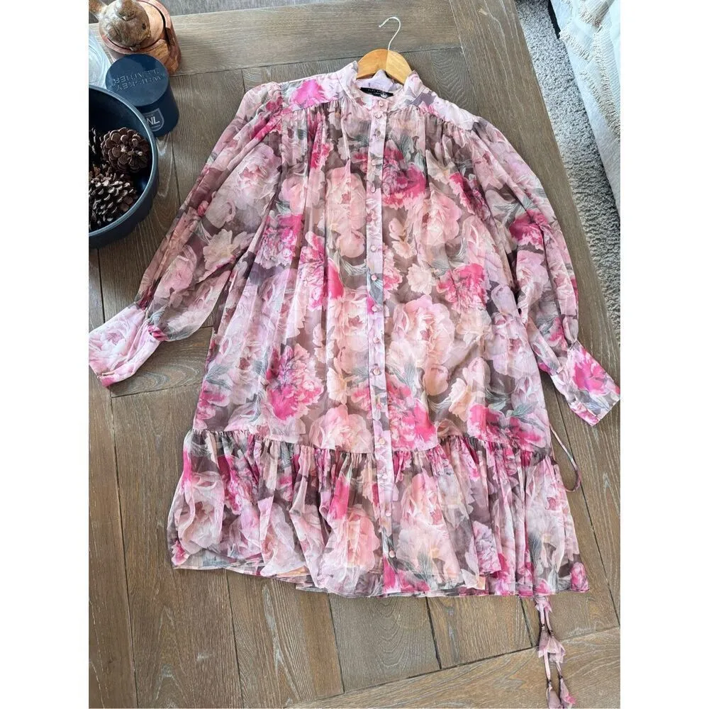 Alex Marie Lana Floral Print Long Puffed Sleeve Mock Neck Tiered Hem Dress Size - Image 9