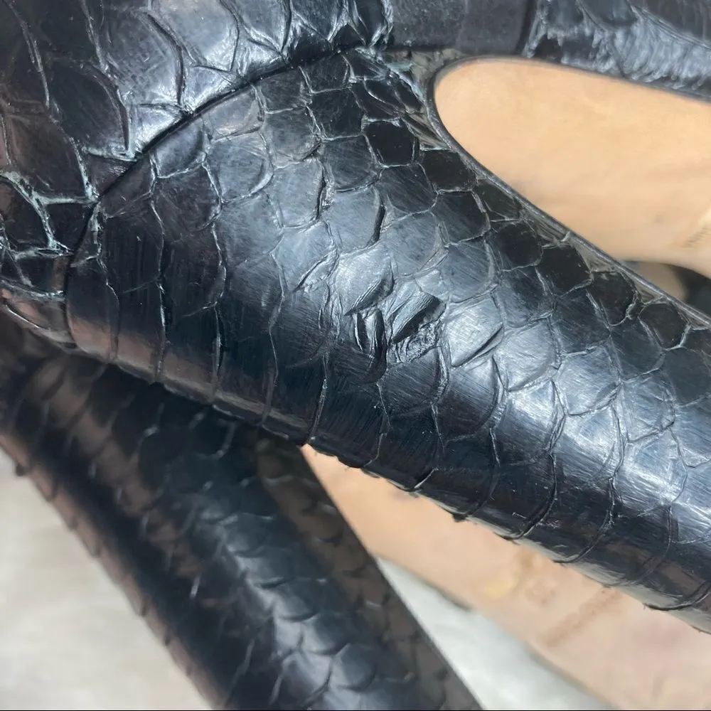 Barneys New York Co Op Black Snake Suede Peep Toe Heeled Platform Booties 35‎ Size 5 - Image 12