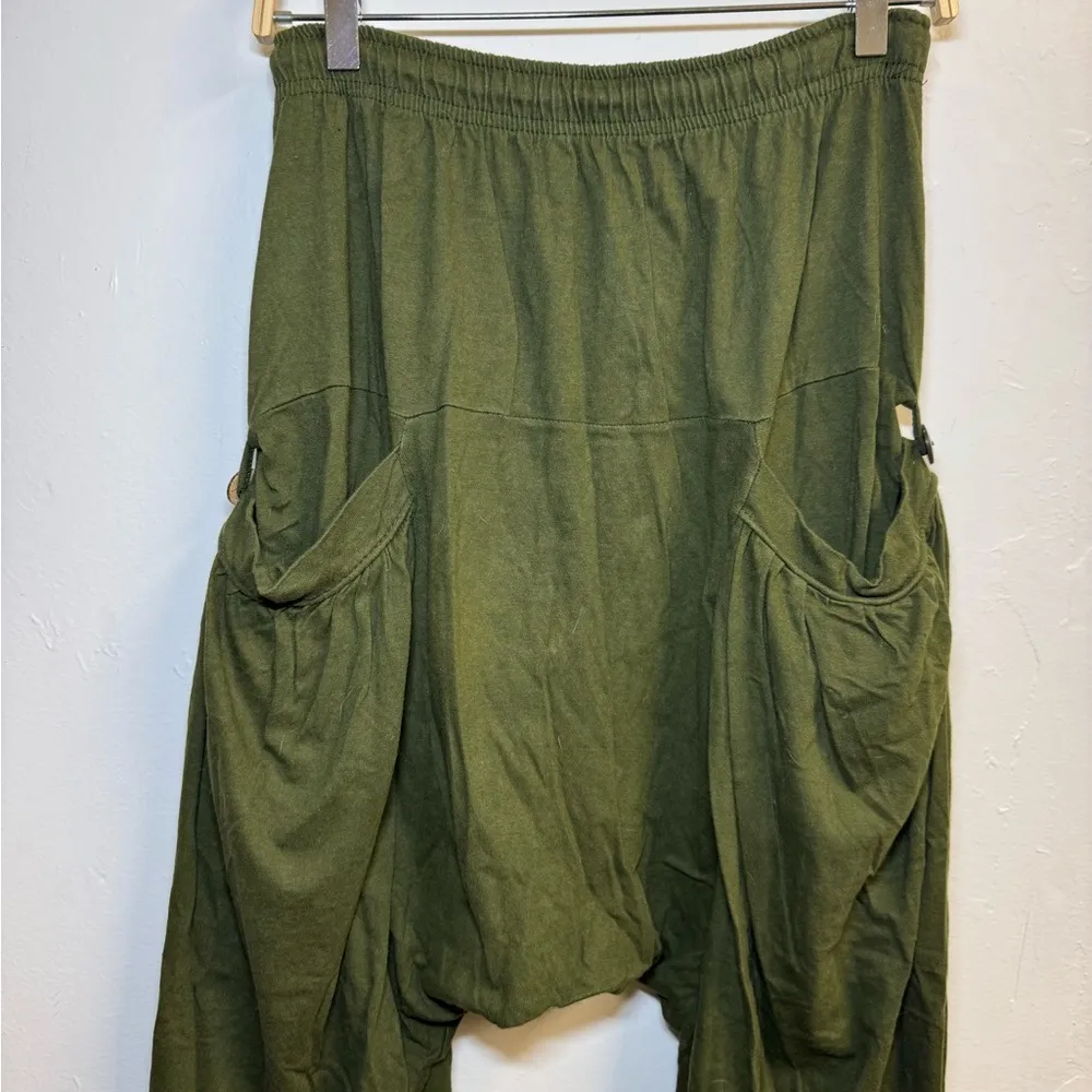 Green harem pants XS / S cotton pockets drawstring - Image 7
