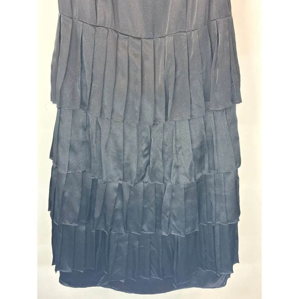 ABAETÉ Women's SILK Tiered Ruffle Hem Dress Retro Flapper Black Size 2 - Image 6