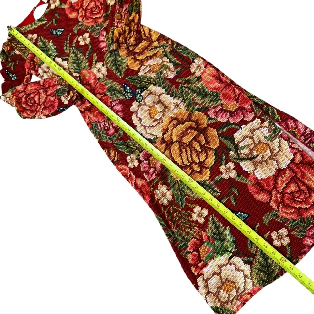 FARM Rio Jessa Floral Cross Stitch Printed Stretch Maxi Dress - Image 10