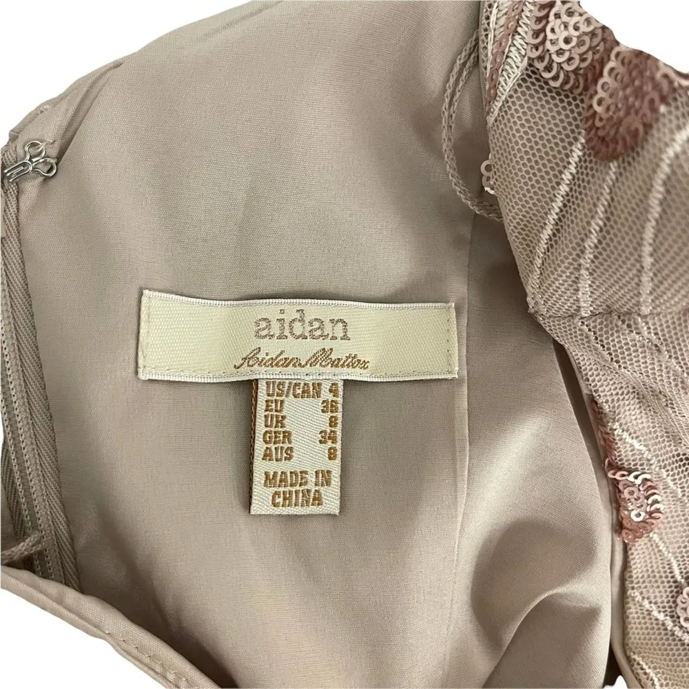 AIDAN AIDAN MATTOX Floral-Embroidered Sequin Dress Cocktail Champagne Size 4 - Image 12