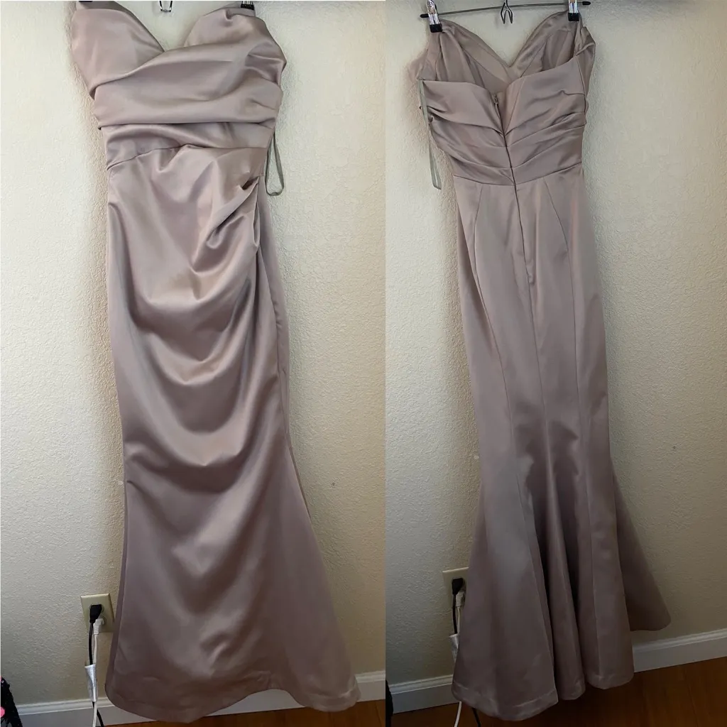 HOUSE OF CB‎ - FLEUR MUSHROOM SATIN STRAPLESS GOWN  NWOT mermaid dress size L - Image 9