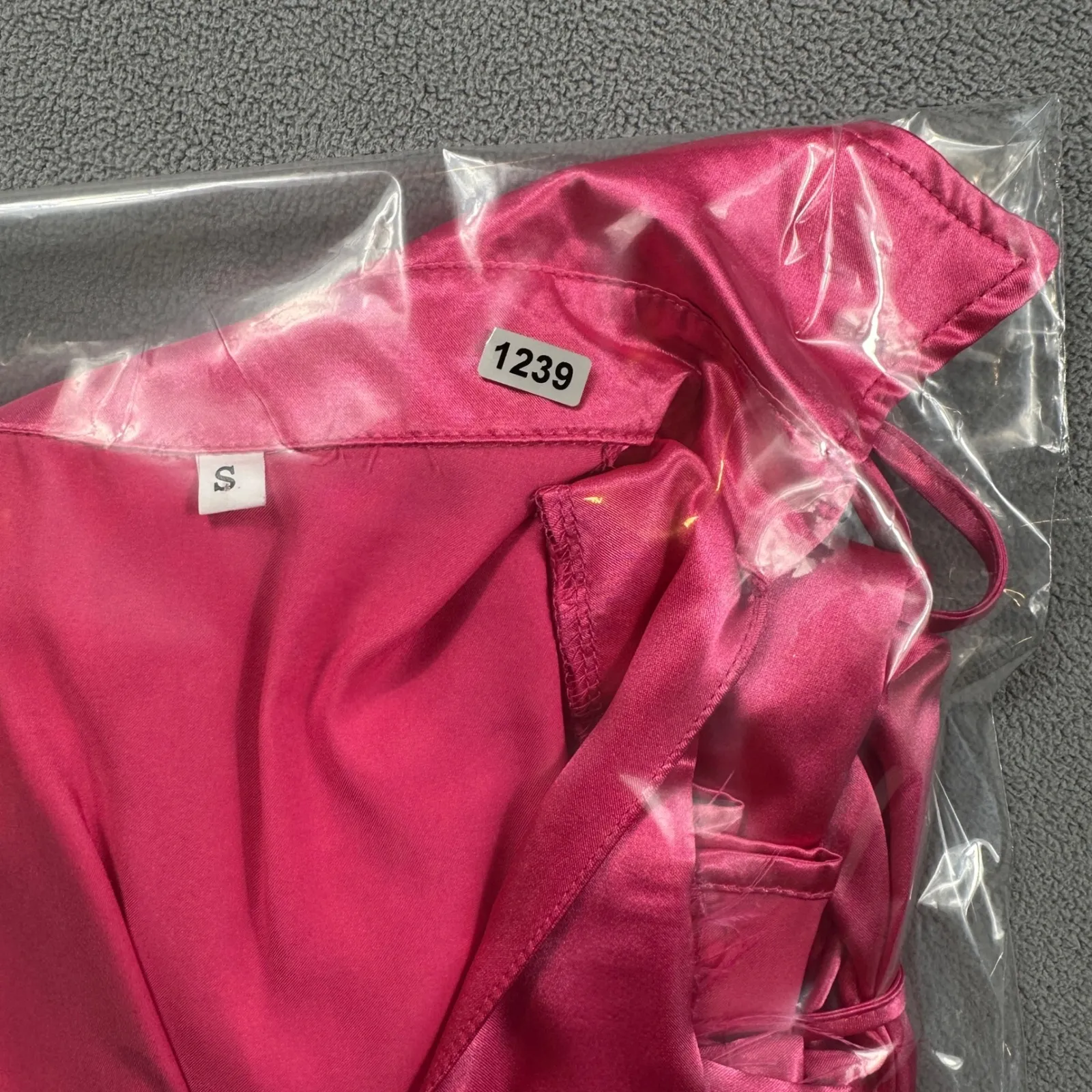 SHEIN Mini Dress Womens S Hot Pink Satin Tie Front Feather Cuffs Long Sleeves - Image 6