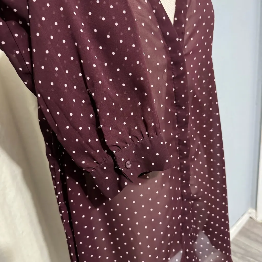 Old Navy Women Burgundy Polka Dot Sheer Long Sleeves Relaxed Fit Blouse Size XXL - Image 4