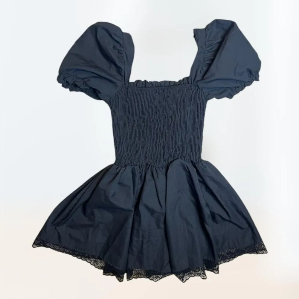 Black Gothic Lolita Puff Sleeve Square Neck Peasant Mini Dress A - Image 2