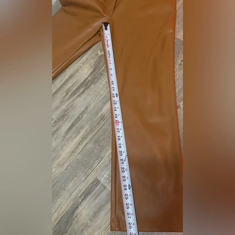 NWT 7 For All Mankind Faux Leather Pants Caramel Brown Size Large L High Waist - Image 9