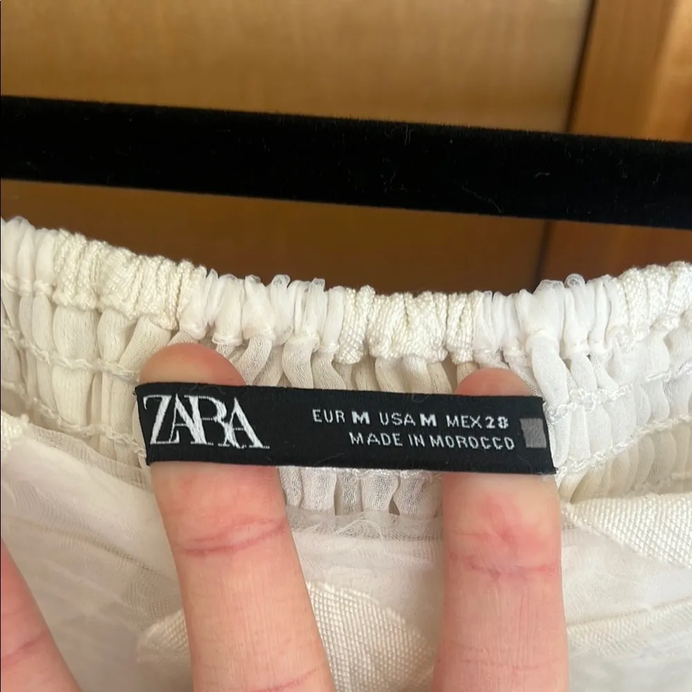 Zara Cream Puff Sleeve Crop Blouse - Image 2